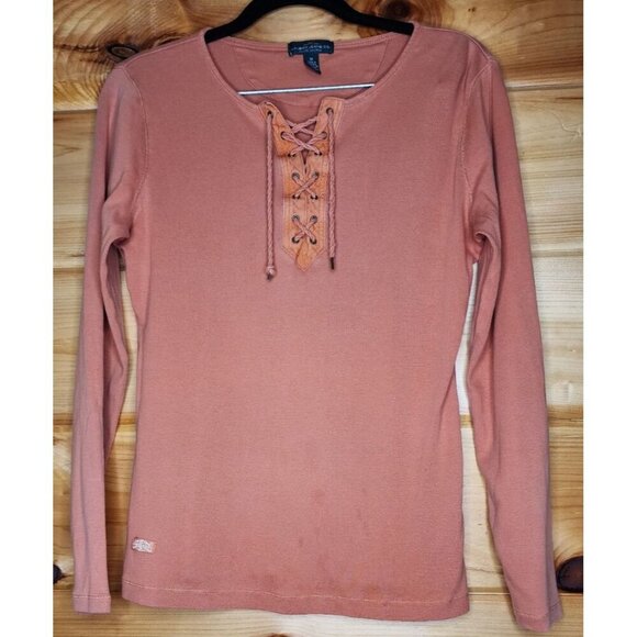 Women's Lauren Ralph Lauren Orange Solid Peasant M Lace Tunic Lagenlook Breath - Picture 13 of 14